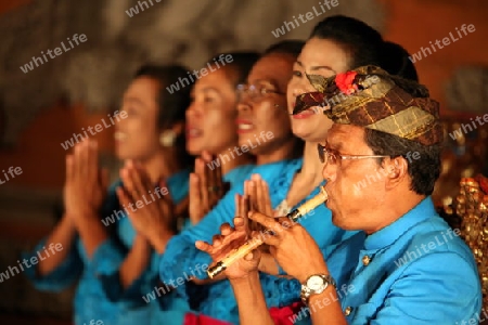 Musiker in einer traditionellen Tanz Show in Ubud im Zentrum der Insel Bali, Indonesien.