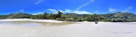 Stunning high resolution beach panorama taken on the paradise islands Seychelles.