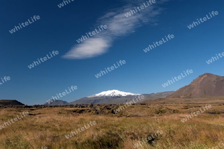 Der Nordwesten Islands, Blick auf den Vulkan und Gletscher Sn?fellsj?kull am westlichen Ende der Halbinsel Sn?fellsnes