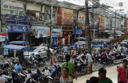 Das Stadtzentrum von Phuket Town beim Day Markt auf der Insel Phuket im sueden von Thailand in Suedostasien.