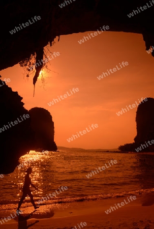 The Hat Phra Nang Beach at Railay near Ao Nang outside of the City of Krabi on the Andaman Sea in the south of Thailand. 