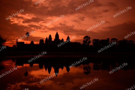 The Angkor Wat in the Temple City of Angkor near the City of Siem Riep in the west of Cambodia.