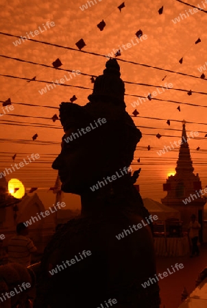 Die Tempelanlage des Goldenen Berg in der Hauptstadt Bangkok von Thailand in Suedostasien.
