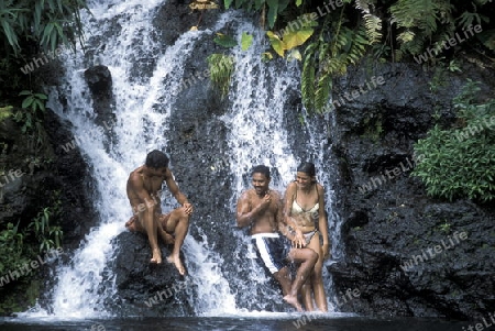 the waterfall and natural parc of La Ravine St Gilles bei St Gilles les Bains on the Island of La Reunion in the Indian Ocean in Africa.