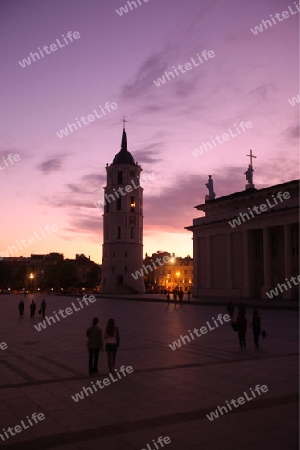 The old Town of the City Vilnius with the clocktower and the Johanneschurch  in the Baltic State of Lithuania,  