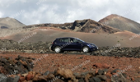 The  Vulkan National Park Timanfaya on the Island of Lanzarote on the Canary Islands of Spain in the Atlantic Ocean. on the Island of Lanzarote on the Canary Islands of Spain in the Atlantic Ocean.
