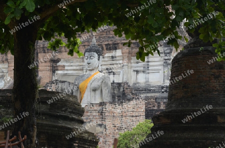 The Wat Yai Chai Mongkol Temple in City of Ayutthaya in the north of Bangkok in Thailand, Southeastasia.