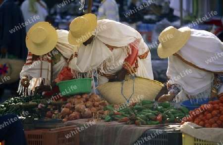 Frauen auf dem Markt in Houmt Souq auf der Insel Jerba am Mittelmeer  in Tunesien in Nordafrika.