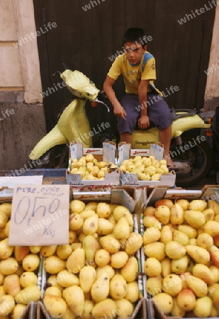 the fegetable and food Market in the old Town of Catania in Sicily in south Italy in Europe.