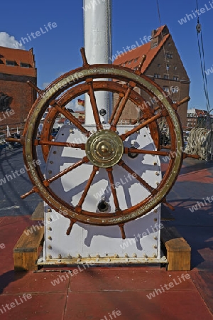 Ruder der Gorch Fock I ,  im alten Hafen,   Hansestadt Stralsund, Unesco Weltkulturerbe, Mecklenburg Vorpommern, Deutschland, Europa