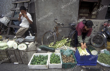 a street market in the City of Shanghai in china in east asia. 