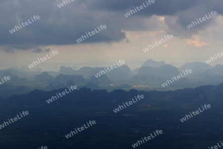 The Mountains near the City of Krabi on the Andaman Sea in the south of Thailand. 