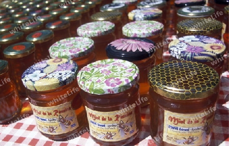 Honey made in La Reunion on a Market on the Island of La Reunion in the Indian Ocean in Africa.