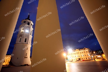 The old Town of the City Vilnius with the clocktower and the Johanneschurch  in the Baltic State of Lithuania,  