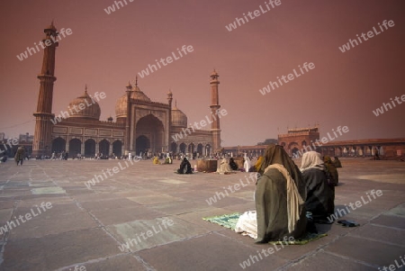 The Mosque Jama Masjid in the city of Old Delhi in India.