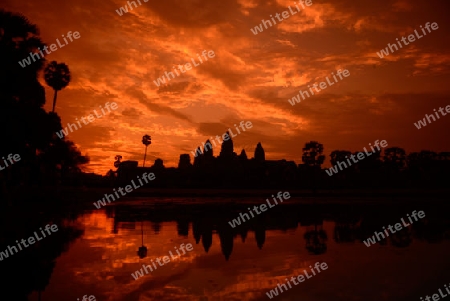 The Angkor Wat in the Temple City of Angkor near the City of Siem Riep in the west of Cambodia.