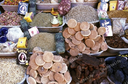 The Souq or Bazzar or Market in the old town of Marrakesh in Morocco in North Africa.
