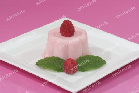 Himbeerpudding mit frischer Himbeerfrucht im Detail