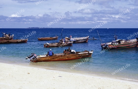 Der Fischerhafen in der Altstadt Stone Town  der Hauptstadt Zanzibar Town auf der Insel Zanzibar welche zu Tansania gehoert.      