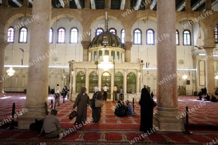 Asien, Naher Osten, Syrien, Damaskus,   Der Innenhof der  Omaijad Moschee im Souq und Altstadt von Damaskus in der Hauptstadt von Syrien. 