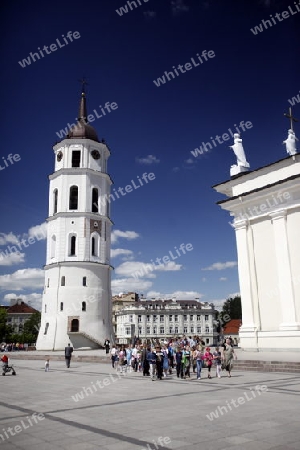 The old Town of the City Vilnius with the clocktower and the Johanneschurch  in the Baltic State of Lithuania,  