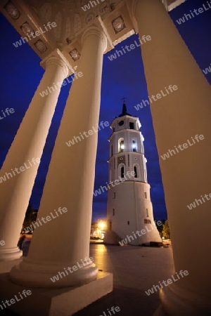 The old Town of the City Vilnius with the clocktower and the Johanneschurch  in the Baltic State of Lithuania,  