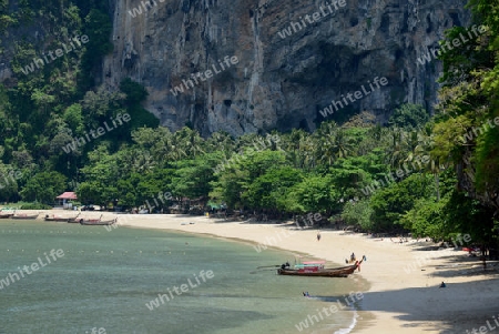 The Hat Tom Sai Beach at Railay near Ao Nang outside of the City of Krabi on the Andaman Sea in the south of Thailand. 