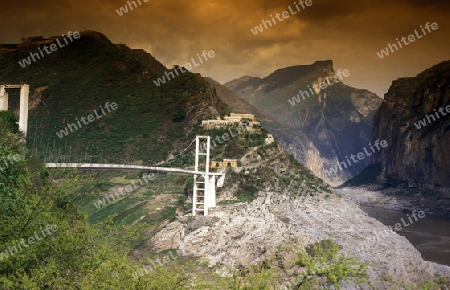 the landscape of the yangzee river in the three gorges valley up of the three gorges dam projecz in the province of hubei in china.