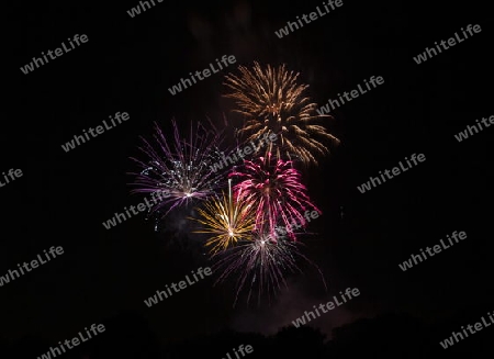 grand display of fireworks at the Volksfest Bobingen, Germany on august 13. 2012 at 10 pm