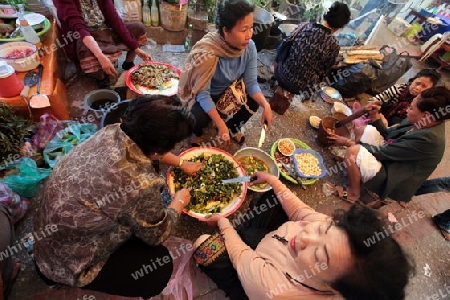 Auf dem Markt in der Altstadt von Luang Prabang in Zentrallaos von Laos in Suedostasien.