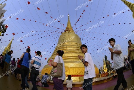 Die Tempelanlage des Goldenen Berg in der Hauptstadt Bangkok von Thailand in Suedostasien.