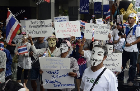 Eine Politische Demonstration in der Innenstadt um Pratunam in der Hauptstadt Bangkok von Thailand in Suedostasien.