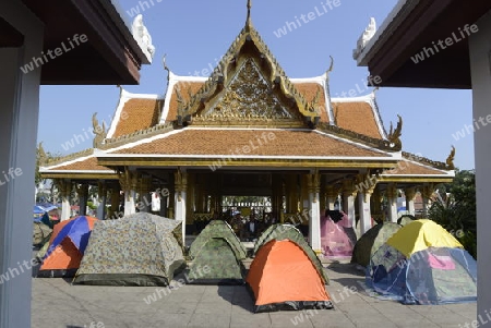 Thai anti-government protesters  during a rally at theDemocracy Monument in .Bangkok, Thailand, Saturday Jan.11 , 2014.