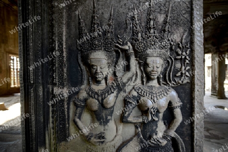 The Angkor Wat in the Temple City of Angkor near the City of Siem Riep in the west of Cambodia.