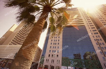 the skyline in the old town in the city of Dubai in the Arab Emirates in the Gulf of Arabia.