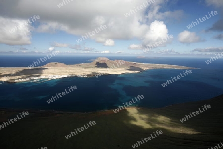 the Mirador del Rio viewpoint on the Island of Lanzarote on the Canary Islands of Spain in the Atlantic Ocean. on the Island of Lanzarote on the Canary Islands of Spain in the Atlantic Ocean.
