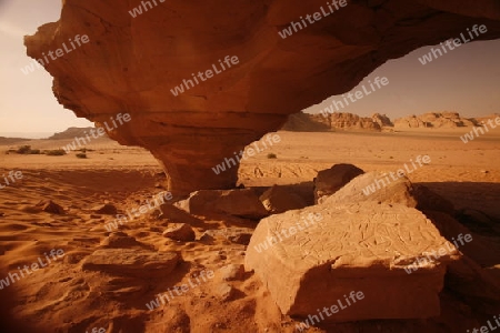 The Landscape of the Wadi Rum Desert in Jordan in the middle east.