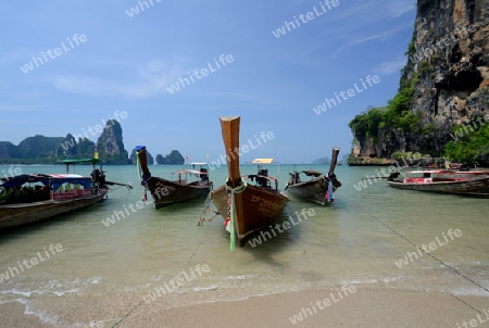 The Hat Tom Sai Beach at Railay near Ao Nang outside of the City of Krabi on the Andaman Sea in the south of Thailand. 