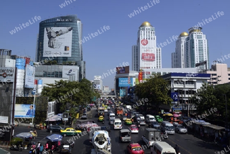 Das Stadtgebiet um Pratunam im Zentrum der Hauptstadt Bangkok von Thailand in Suedostasien.