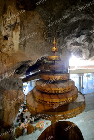 The Temple Wat Tham Seau outside the City centre of Krabi on the Andaman Sea in the south of Thailand. 