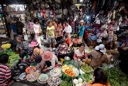 The Market in the old City of Siem Riep neat the Ankro Wat Temples in the west of Cambodia.