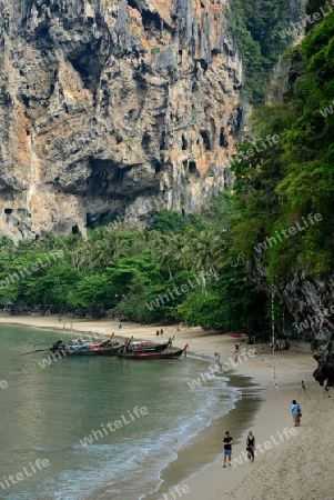 The Hat Tom Sai Beach at Railay near Ao Nang outside of the City of Krabi on the Andaman Sea in the south of Thailand. 