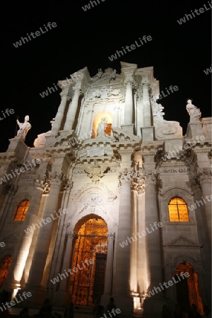 The Piazza del Domo in the old Town of Siracusa in Sicily in south Italy in Europe.