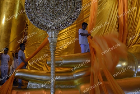 A allday ceremony in the Wat Phanan Choeng Temple in City of Ayutthaya in the north of Bangkok in Thailand, Southeastasia.