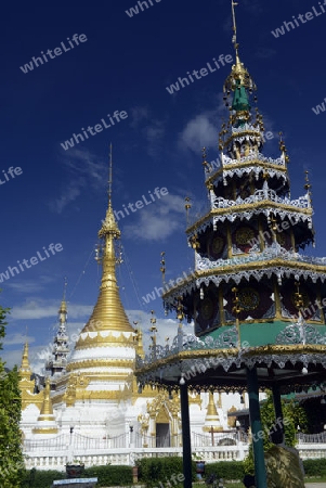 Der Tempel Wat Jong Kham und Jong Klang am See Nong Jong Kham im Dorf Mae Hong Son im norden von Thailand in Suedostasien.