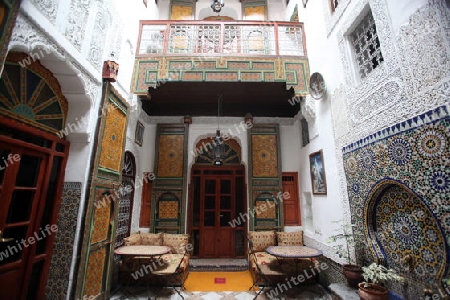 A Restaurant in the old City in the historical Town of Fes in Morocco in north Africa.