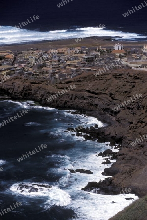 The village of Ponta do Sol near Ribeira Grande on the Island of Santo Antao in Cape Berde in the Atlantic Ocean in Africa.