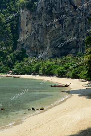 The Hat Tom Sai Beach at Railay near Ao Nang outside of the City of Krabi on the Andaman Sea in the south of Thailand. 