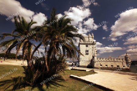 Das Torre de Belem im Stadtteil Belem der Hauptstadt Lissabon in Portugal.      