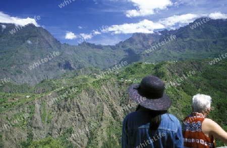 The landscape allround the Grand Bassin on the Island of La Reunion in the Indian Ocean in Africa.